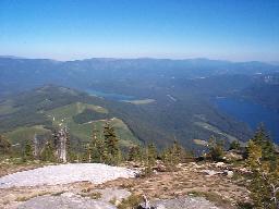 Looking southeast from the summit, Lake Wenatchee in the foreground.