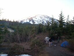 The sun setting on Mt. St. Helens, above our campsite.