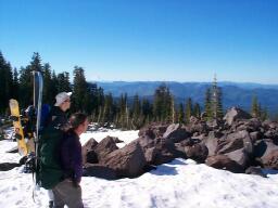 Admiring the view at the treeline.  Mt. Hood in the background.