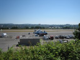 The hovercraft parked at the airport.
